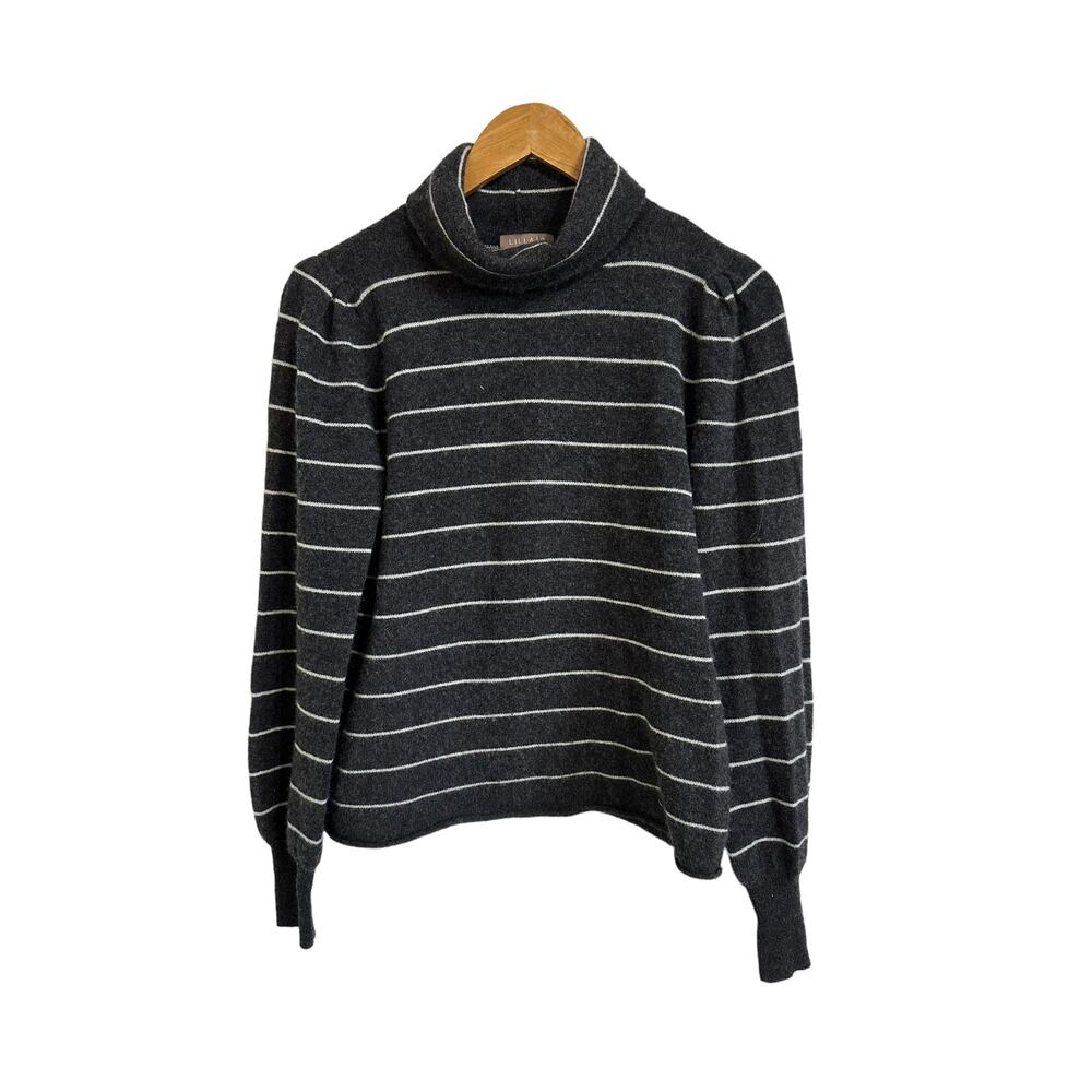 Lilla P striped cashmere turtleneck grey white sweater size Small